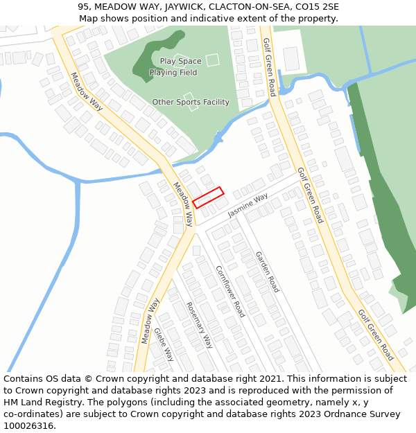 95, MEADOW WAY, JAYWICK, CLACTON-ON-SEA, CO15 2SE: Location map and indicative extent of plot