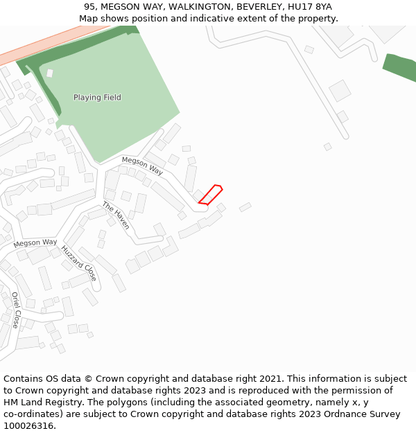 95, MEGSON WAY, WALKINGTON, BEVERLEY, HU17 8YA: Location map and indicative extent of plot