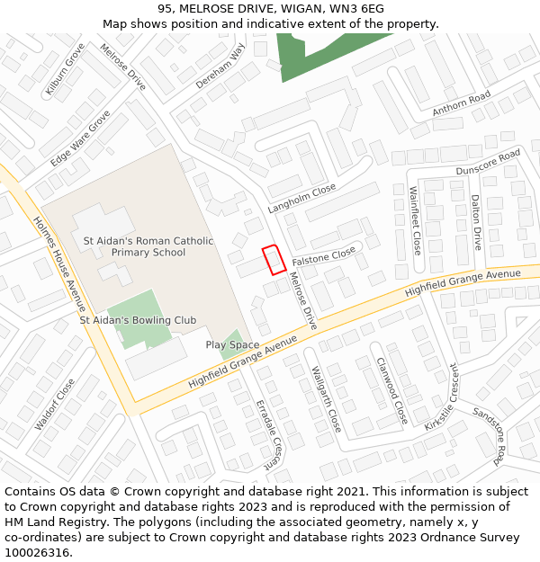95, MELROSE DRIVE, WIGAN, WN3 6EG: Location map and indicative extent of plot