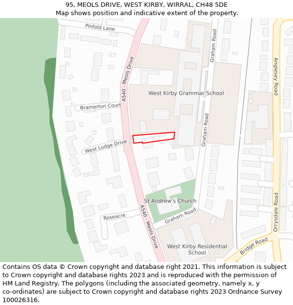 95, MEOLS DRIVE, WEST KIRBY, WIRRAL, CH48 5DE: Location map and indicative extent of plot