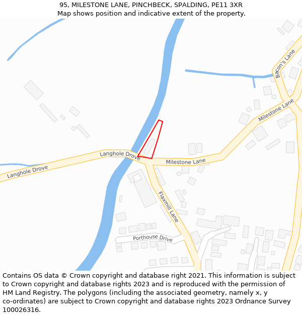 95, MILESTONE LANE, PINCHBECK, SPALDING, PE11 3XR: Location map and indicative extent of plot