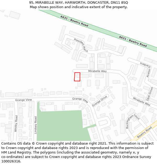 95, MIRABELLE WAY, HARWORTH, DONCASTER, DN11 8SQ: Location map and indicative extent of plot