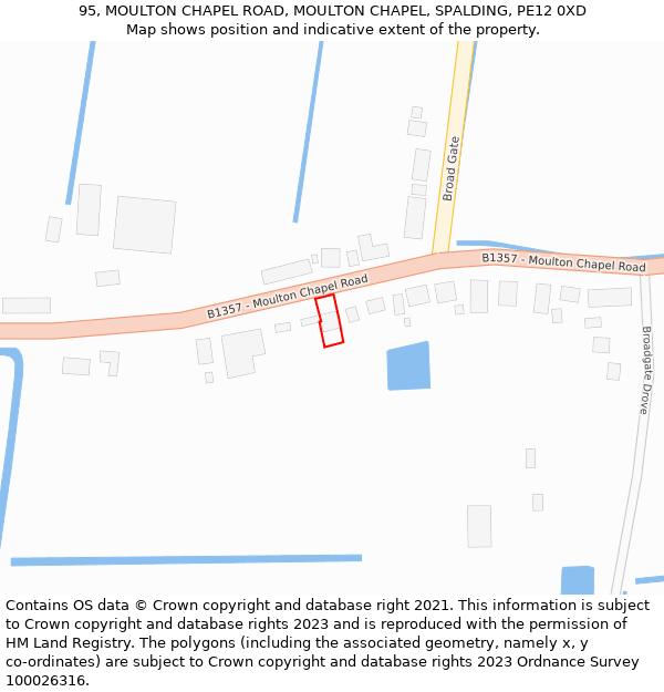 95, MOULTON CHAPEL ROAD, MOULTON CHAPEL, SPALDING, PE12 0XD: Location map and indicative extent of plot