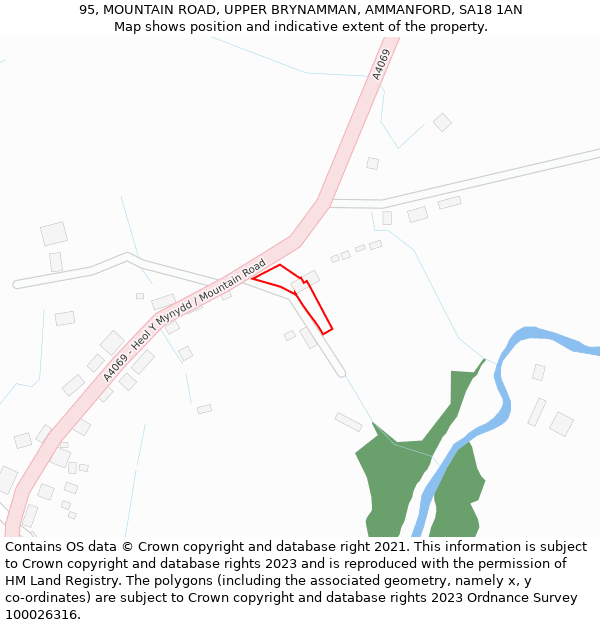 95, MOUNTAIN ROAD, UPPER BRYNAMMAN, AMMANFORD, SA18 1AN: Location map and indicative extent of plot