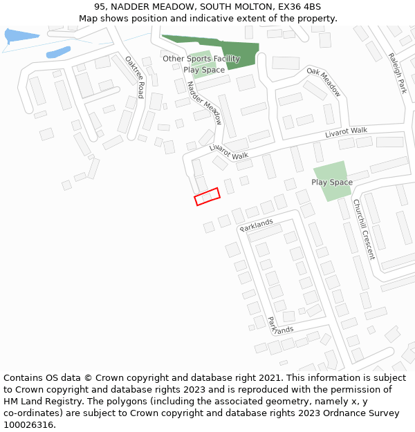 95, NADDER MEADOW, SOUTH MOLTON, EX36 4BS: Location map and indicative extent of plot