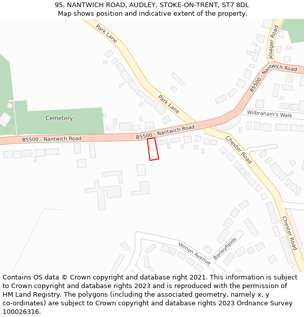 95, NANTWICH ROAD, AUDLEY, STOKE-ON-TRENT, ST7 8DL: Location map and indicative extent of plot