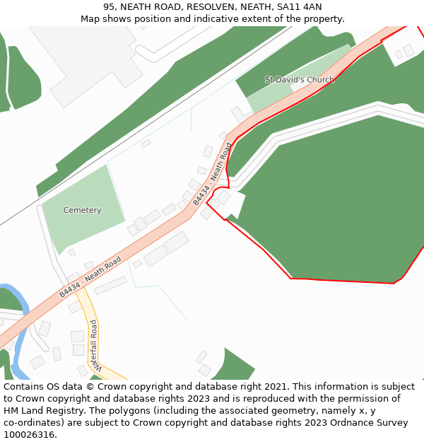 95, NEATH ROAD, RESOLVEN, NEATH, SA11 4AN: Location map and indicative extent of plot