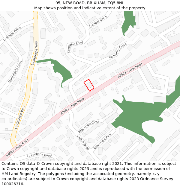 95, NEW ROAD, BRIXHAM, TQ5 8NL: Location map and indicative extent of plot