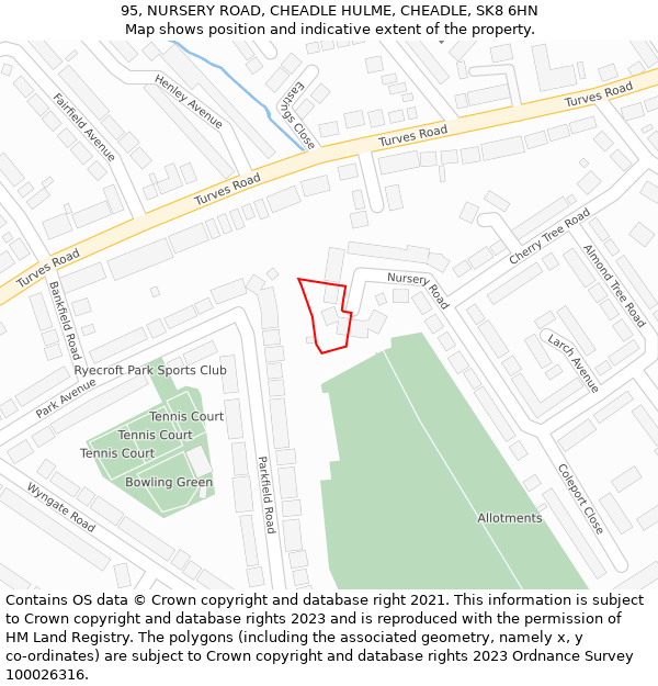 95, NURSERY ROAD, CHEADLE HULME, CHEADLE, SK8 6HN: Location map and indicative extent of plot