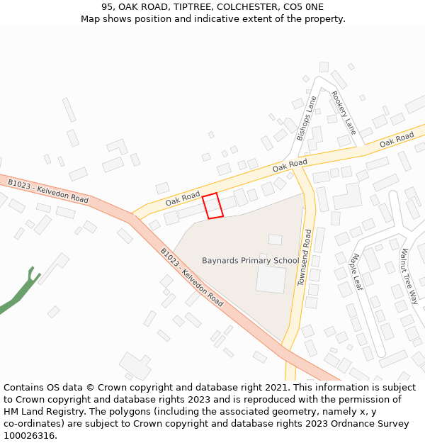 95, OAK ROAD, TIPTREE, COLCHESTER, CO5 0NE: Location map and indicative extent of plot