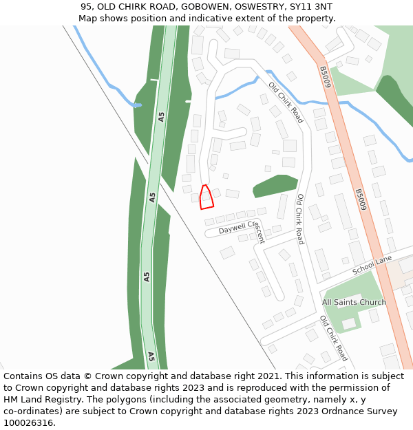 95, OLD CHIRK ROAD, GOBOWEN, OSWESTRY, SY11 3NT: Location map and indicative extent of plot