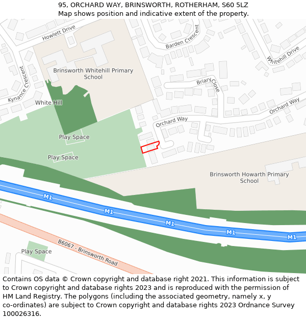 95, ORCHARD WAY, BRINSWORTH, ROTHERHAM, S60 5LZ: Location map and indicative extent of plot