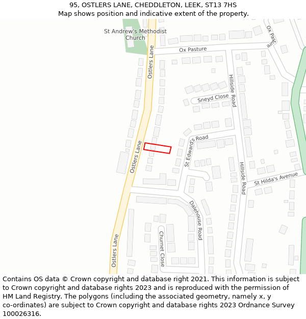 95, OSTLERS LANE, CHEDDLETON, LEEK, ST13 7HS: Location map and indicative extent of plot