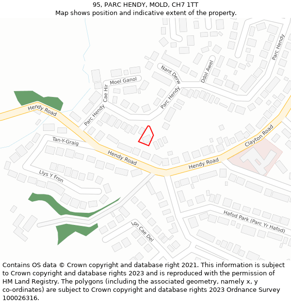 95, PARC HENDY, MOLD, CH7 1TT: Location map and indicative extent of plot