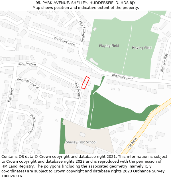 95, PARK AVENUE, SHELLEY, HUDDERSFIELD, HD8 8JY: Location map and indicative extent of plot