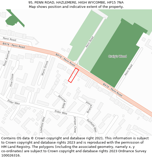 95, PENN ROAD, HAZLEMERE, HIGH WYCOMBE, HP15 7NA: Location map and indicative extent of plot