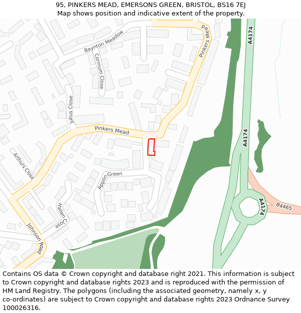 95, PINKERS MEAD, EMERSONS GREEN, BRISTOL, BS16 7EJ: Location map and indicative extent of plot