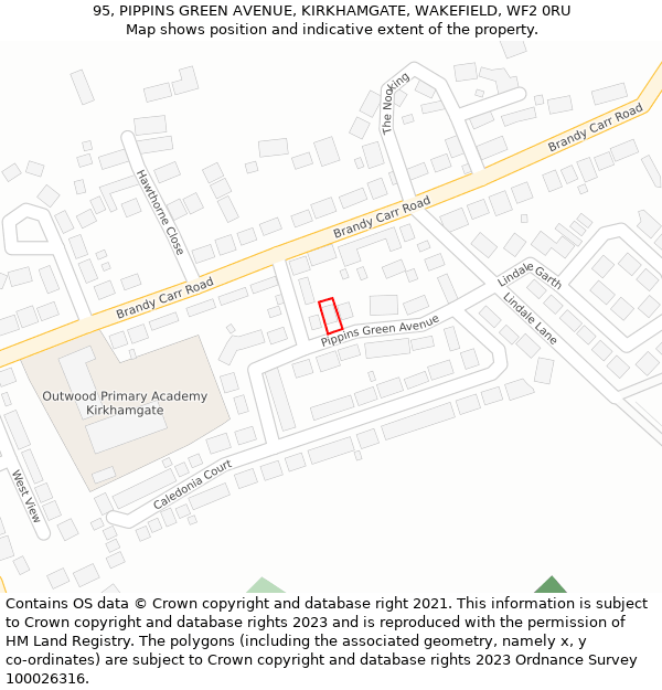 95, PIPPINS GREEN AVENUE, KIRKHAMGATE, WAKEFIELD, WF2 0RU: Location map and indicative extent of plot