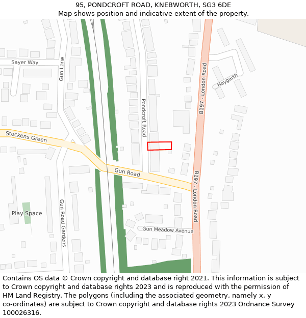 95, PONDCROFT ROAD, KNEBWORTH, SG3 6DE: Location map and indicative extent of plot