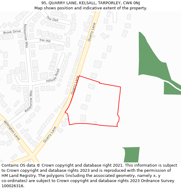 95, QUARRY LANE, KELSALL, TARPORLEY, CW6 0NJ: Location map and indicative extent of plot