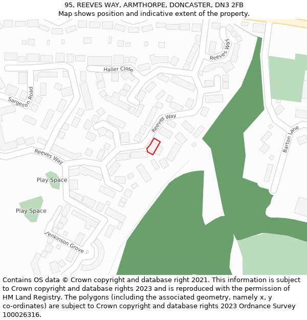 95, REEVES WAY, ARMTHORPE, DONCASTER, DN3 2FB: Location map and indicative extent of plot