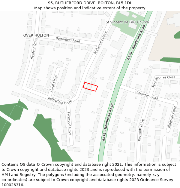 95, RUTHERFORD DRIVE, BOLTON, BL5 1DL: Location map and indicative extent of plot