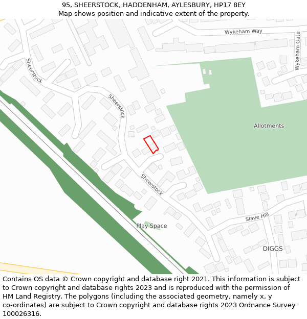 95, SHEERSTOCK, HADDENHAM, AYLESBURY, HP17 8EY: Location map and indicative extent of plot