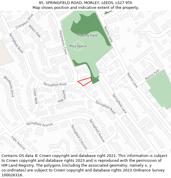 95, SPRINGFIELD ROAD, MORLEY, LEEDS, LS27 9TA: Location map and indicative extent of plot