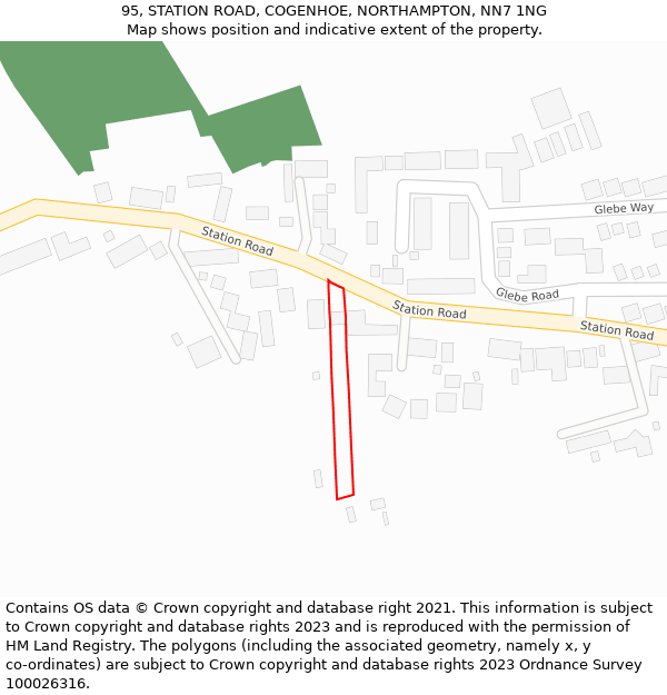 95, STATION ROAD, COGENHOE, NORTHAMPTON, NN7 1NG: Location map and indicative extent of plot