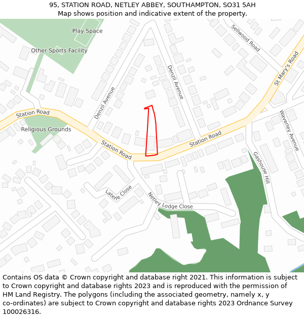 95, STATION ROAD, NETLEY ABBEY, SOUTHAMPTON, SO31 5AH: Location map and indicative extent of plot