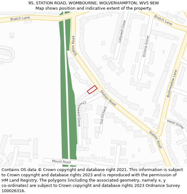 95, STATION ROAD, WOMBOURNE, WOLVERHAMPTON, WV5 9EW: Location map and indicative extent of plot