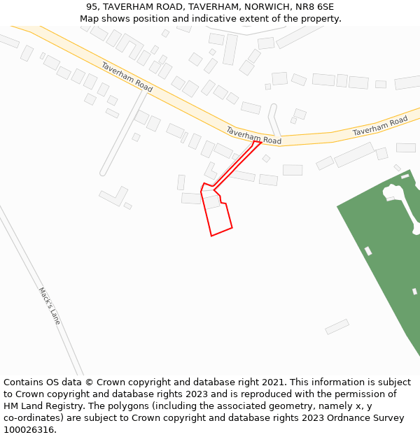 95, TAVERHAM ROAD, TAVERHAM, NORWICH, NR8 6SE: Location map and indicative extent of plot