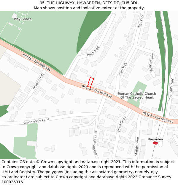 95, THE HIGHWAY, HAWARDEN, DEESIDE, CH5 3DL: Location map and indicative extent of plot