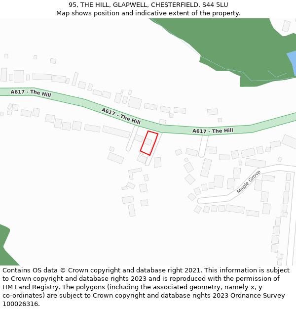 95, THE HILL, GLAPWELL, CHESTERFIELD, S44 5LU: Location map and indicative extent of plot