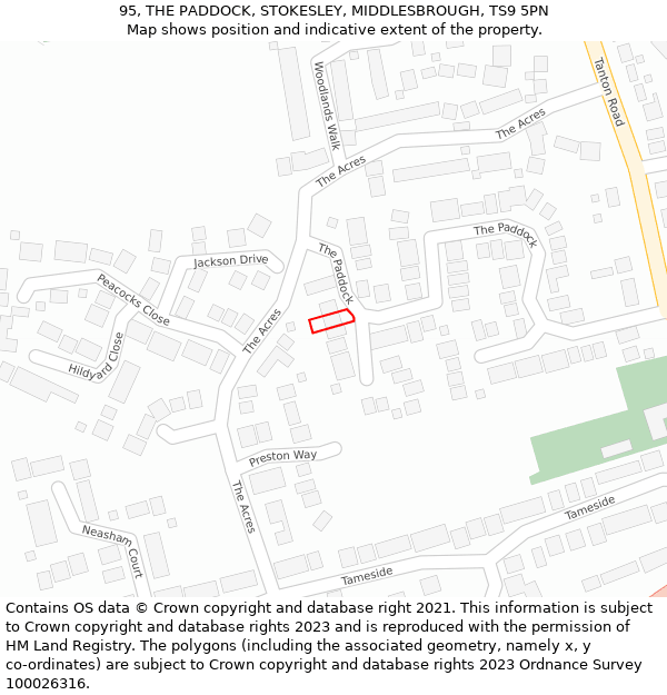 95, THE PADDOCK, STOKESLEY, MIDDLESBROUGH, TS9 5PN: Location map and indicative extent of plot