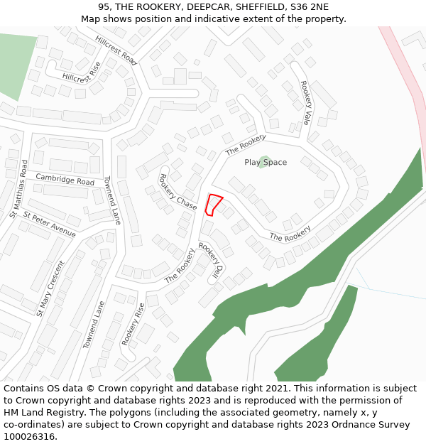 95, THE ROOKERY, DEEPCAR, SHEFFIELD, S36 2NE: Location map and indicative extent of plot