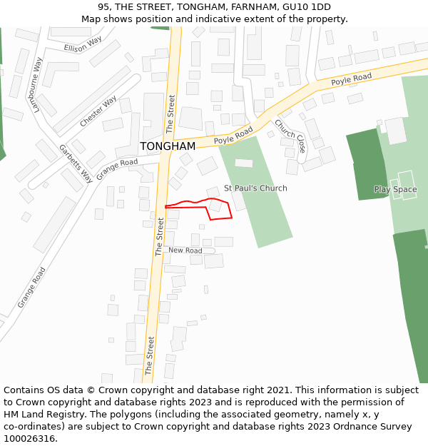 95, THE STREET, TONGHAM, FARNHAM, GU10 1DD: Location map and indicative extent of plot