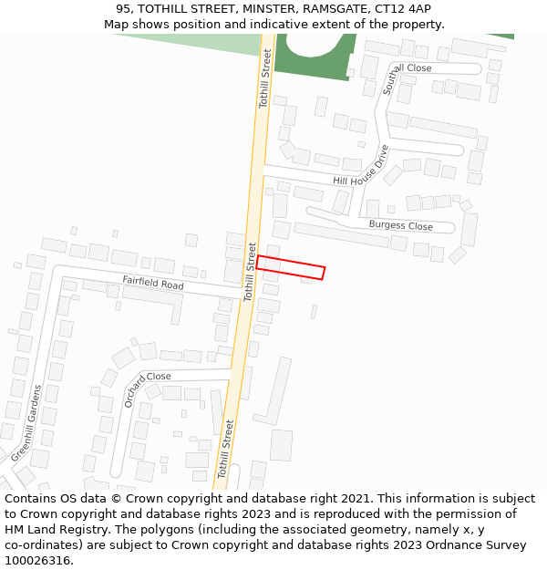 95, TOTHILL STREET, MINSTER, RAMSGATE, CT12 4AP: Location map and indicative extent of plot