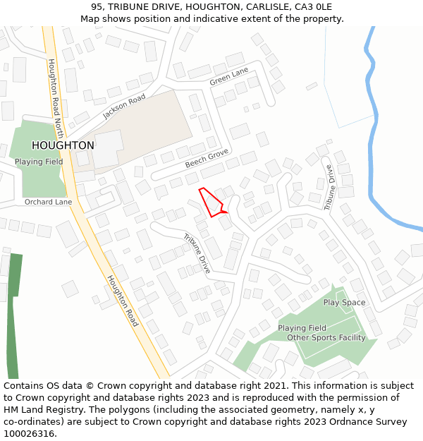 95, TRIBUNE DRIVE, HOUGHTON, CARLISLE, CA3 0LE: Location map and indicative extent of plot