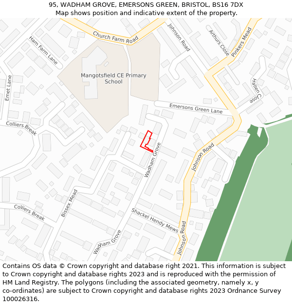 95, WADHAM GROVE, EMERSONS GREEN, BRISTOL, BS16 7DX: Location map and indicative extent of plot
