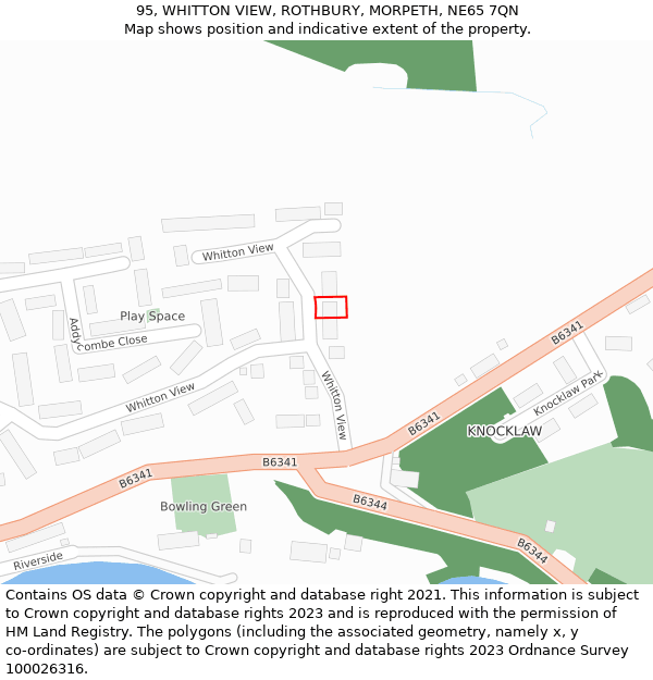 95, WHITTON VIEW, ROTHBURY, MORPETH, NE65 7QN: Location map and indicative extent of plot