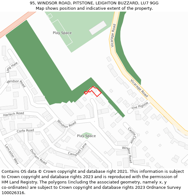 95, WINDSOR ROAD, PITSTONE, LEIGHTON BUZZARD, LU7 9GG: Location map and indicative extent of plot