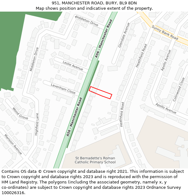 951, MANCHESTER ROAD, BURY, BL9 8DN: Location map and indicative extent of plot