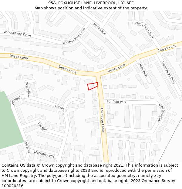 95A, FOXHOUSE LANE, LIVERPOOL, L31 6EE: Location map and indicative extent of plot