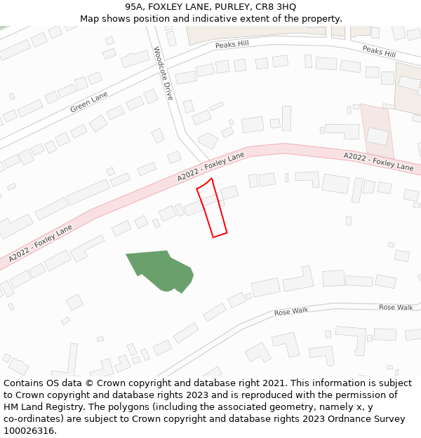 95A, FOXLEY LANE, PURLEY, CR8 3HQ: Location map and indicative extent of plot