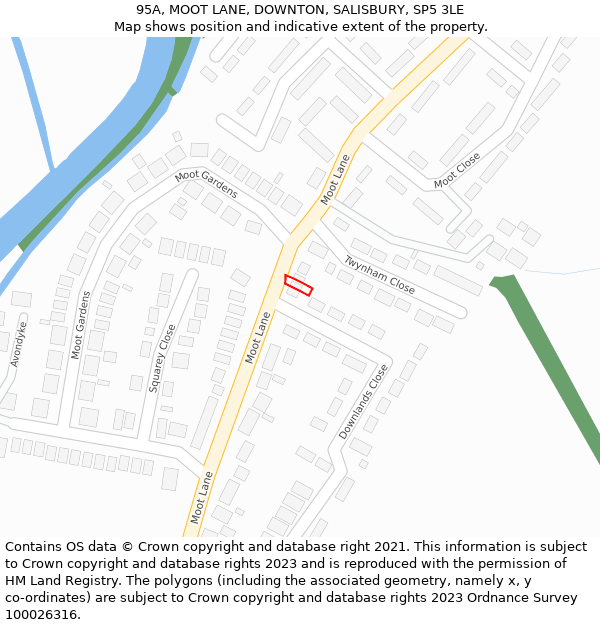 95A, MOOT LANE, DOWNTON, SALISBURY, SP5 3LE: Location map and indicative extent of plot