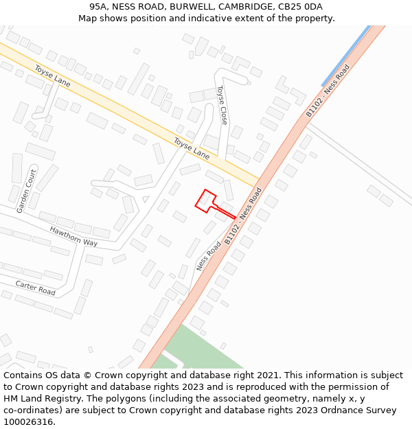 95A, NESS ROAD, BURWELL, CAMBRIDGE, CB25 0DA: Location map and indicative extent of plot