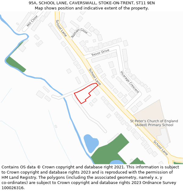 95A, SCHOOL LANE, CAVERSWALL, STOKE-ON-TRENT, ST11 9EN: Location map and indicative extent of plot