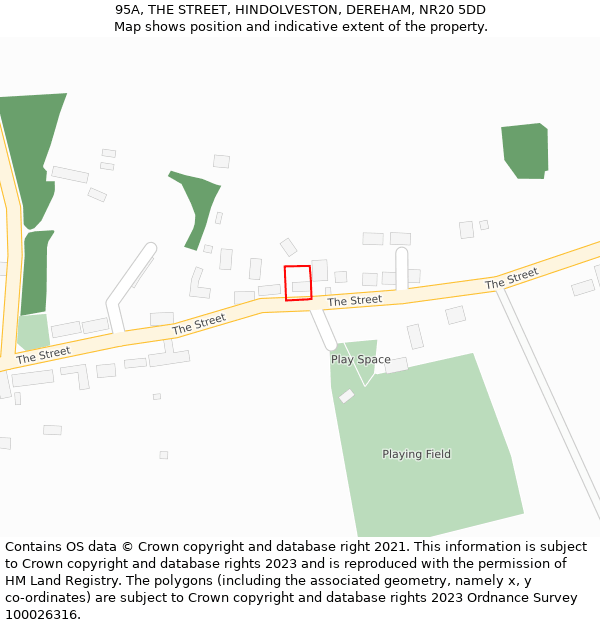 95A, THE STREET, HINDOLVESTON, DEREHAM, NR20 5DD: Location map and indicative extent of plot