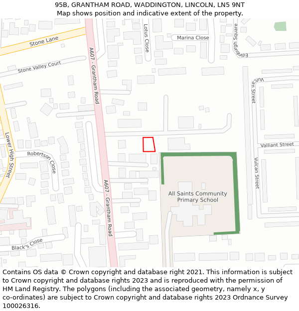 95B, GRANTHAM ROAD, WADDINGTON, LINCOLN, LN5 9NT: Location map and indicative extent of plot